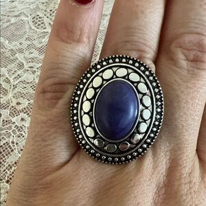 Elegant Silver and Navy Statement Ring